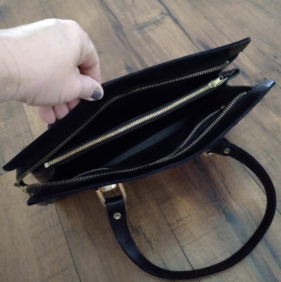 Vintage 50s Engler's Black Leather Satchel With Gold Hardware - Picture 4 of 7